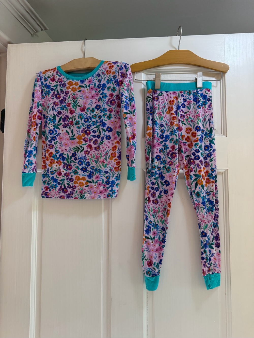 Little Sleepies Floral Multicolor Pajama Set with Teal Trim
